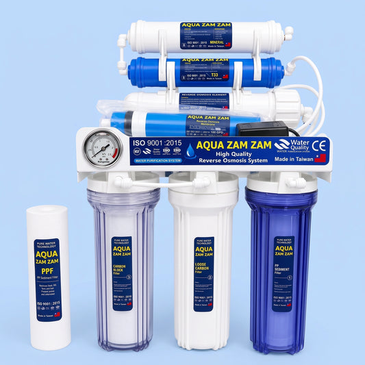 Aqua Zam Zam Domestic RO Water Filter with Gauge Stand | 100 GPD System